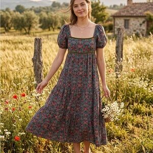 Free People Ashley Babydoll Corduroy Floral Tiered Maxi Dress